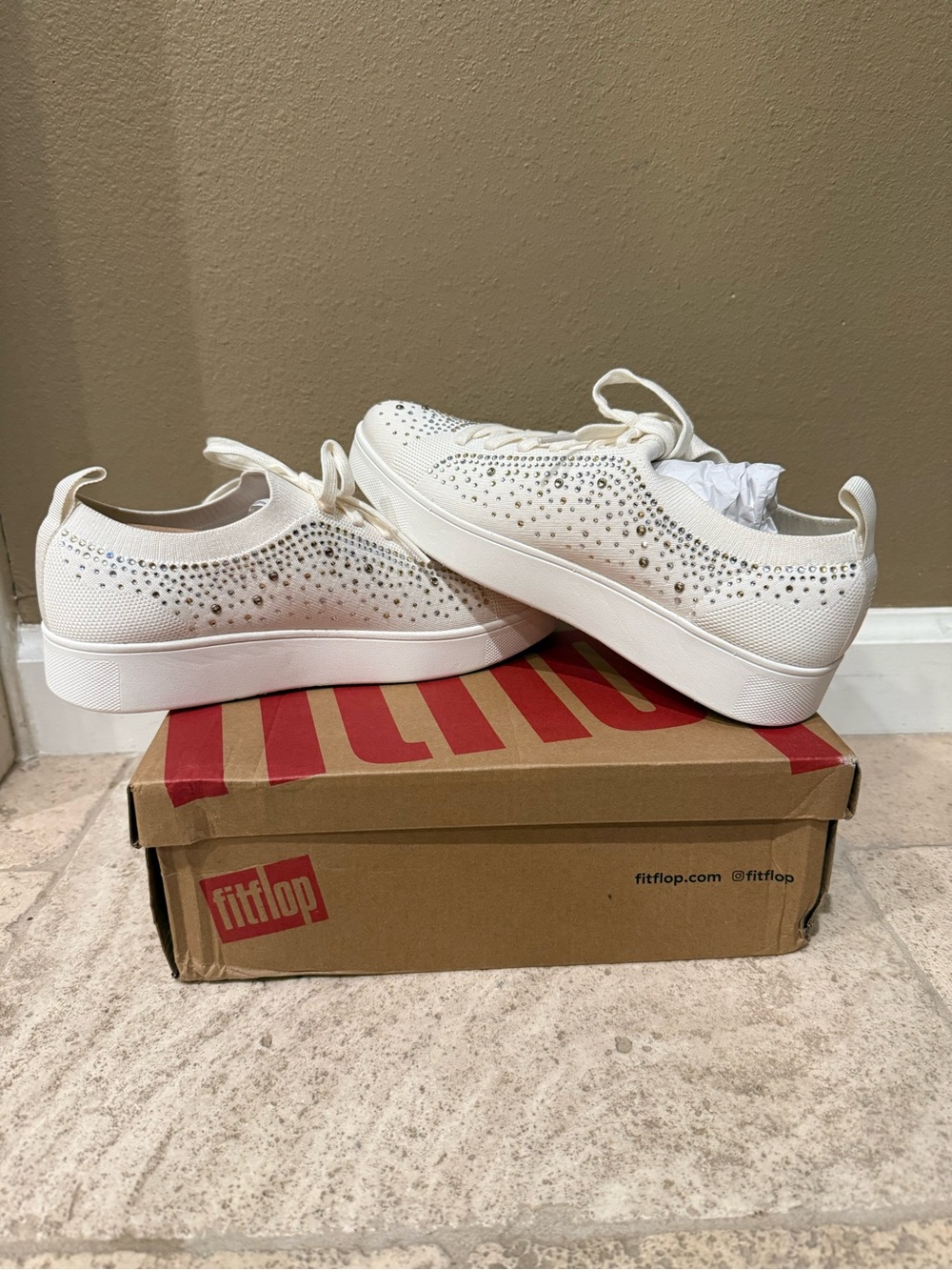 Fitflop Women's Crystal-Studded Ivory Slip-On Sneakers